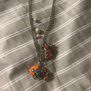 Ann Taylor 30" Silver Necklace with Fish Charms - cute!